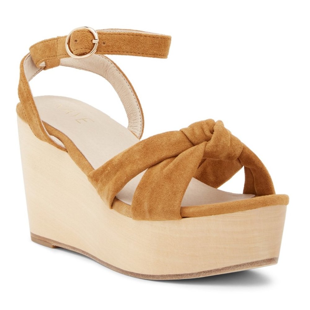 New RAYE brown soft suede platform wedge sandals